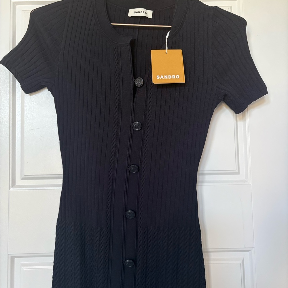 Sandro Navy Blue Knit Maxi Dress - Picture 3 of 5